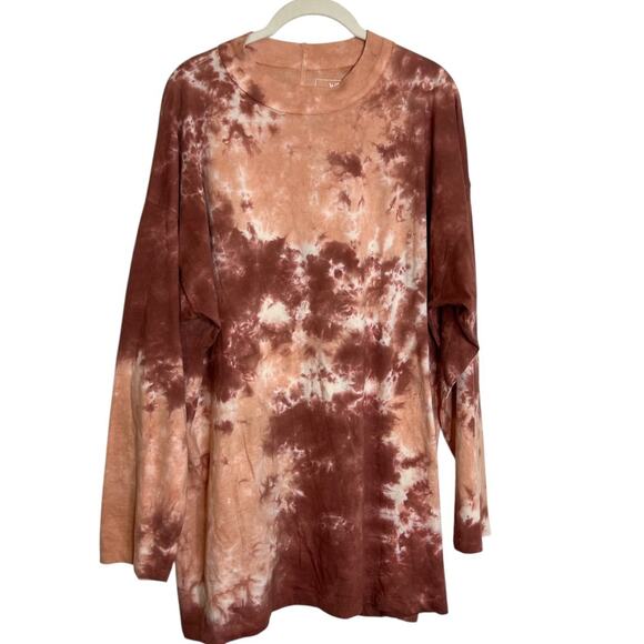 Free People We The Free Tie Dye Long Sleeve Tee Large Cabernet Combo Oversized - Picture 1 of 6